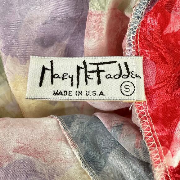 Mary McFadden Vintage Watercolor Dress Midi Tank Gown 80s Small Colorful - Picture 6 of 11